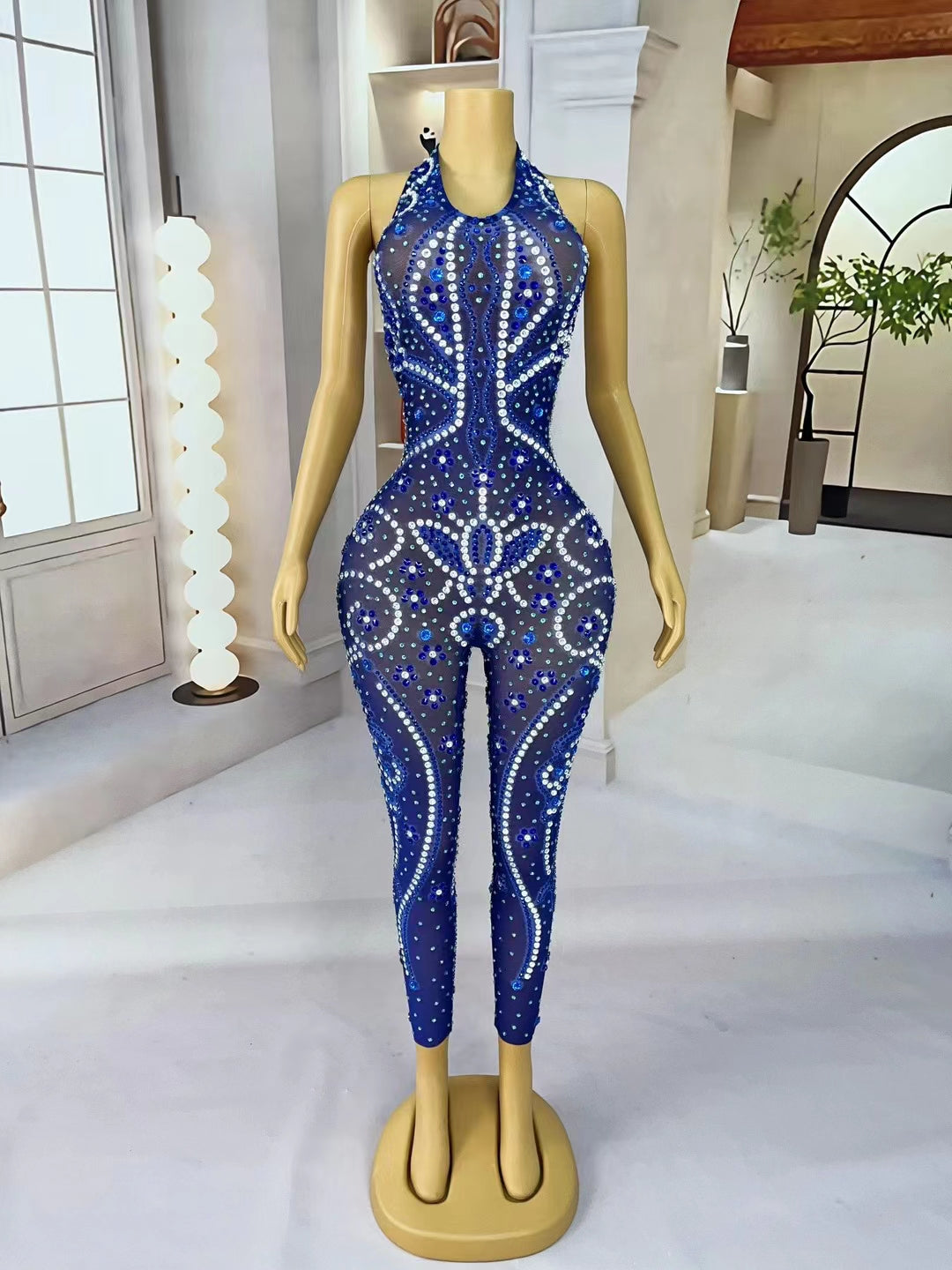 CELESINYI Hualianye Crystal Royal Blue Catsuit