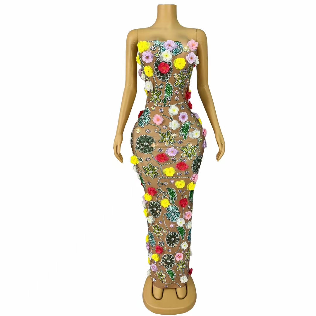 CELESINYI Huaqiangu Crystal 3D Flower Mermaid Gown