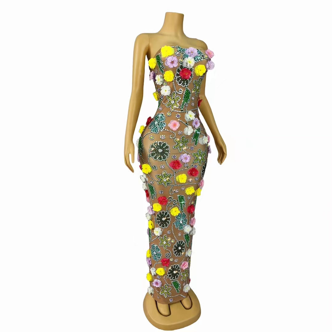 CELESINYI Huaqiangu Crystal 3D Flower Mermaid Gown
