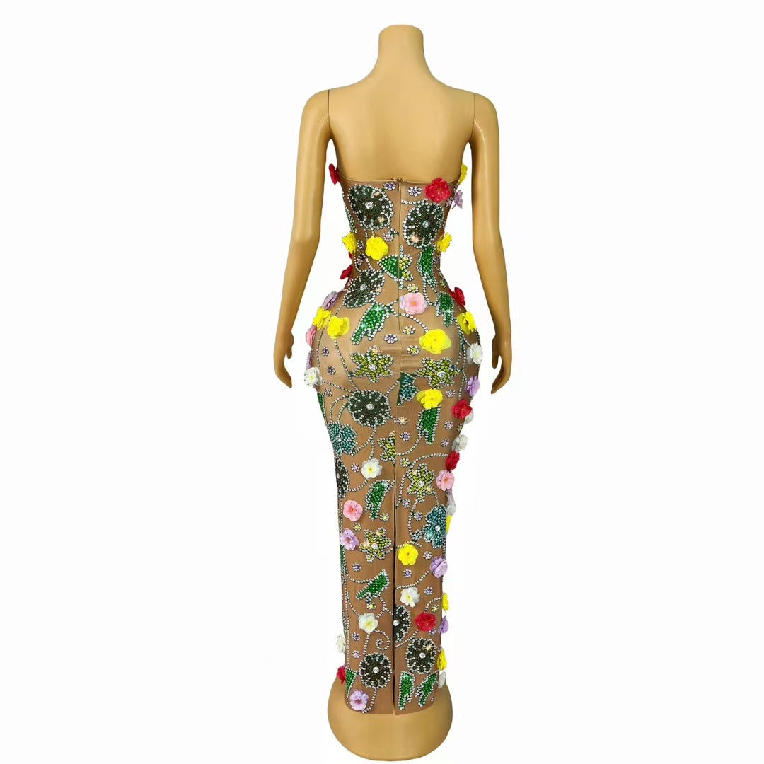 CELESINYI Huaqiangu Crystal 3D Flower Mermaid Gown