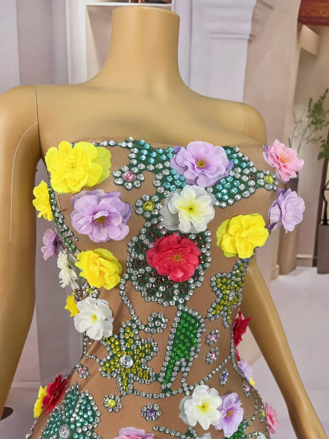 CELESINYI Huaqiangu Crystal 3D Flower Mermaid Gown