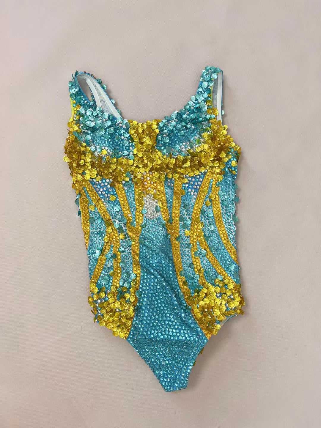 CELESINYI Lanmeimei Crystal Gold Scallop Bodysuit