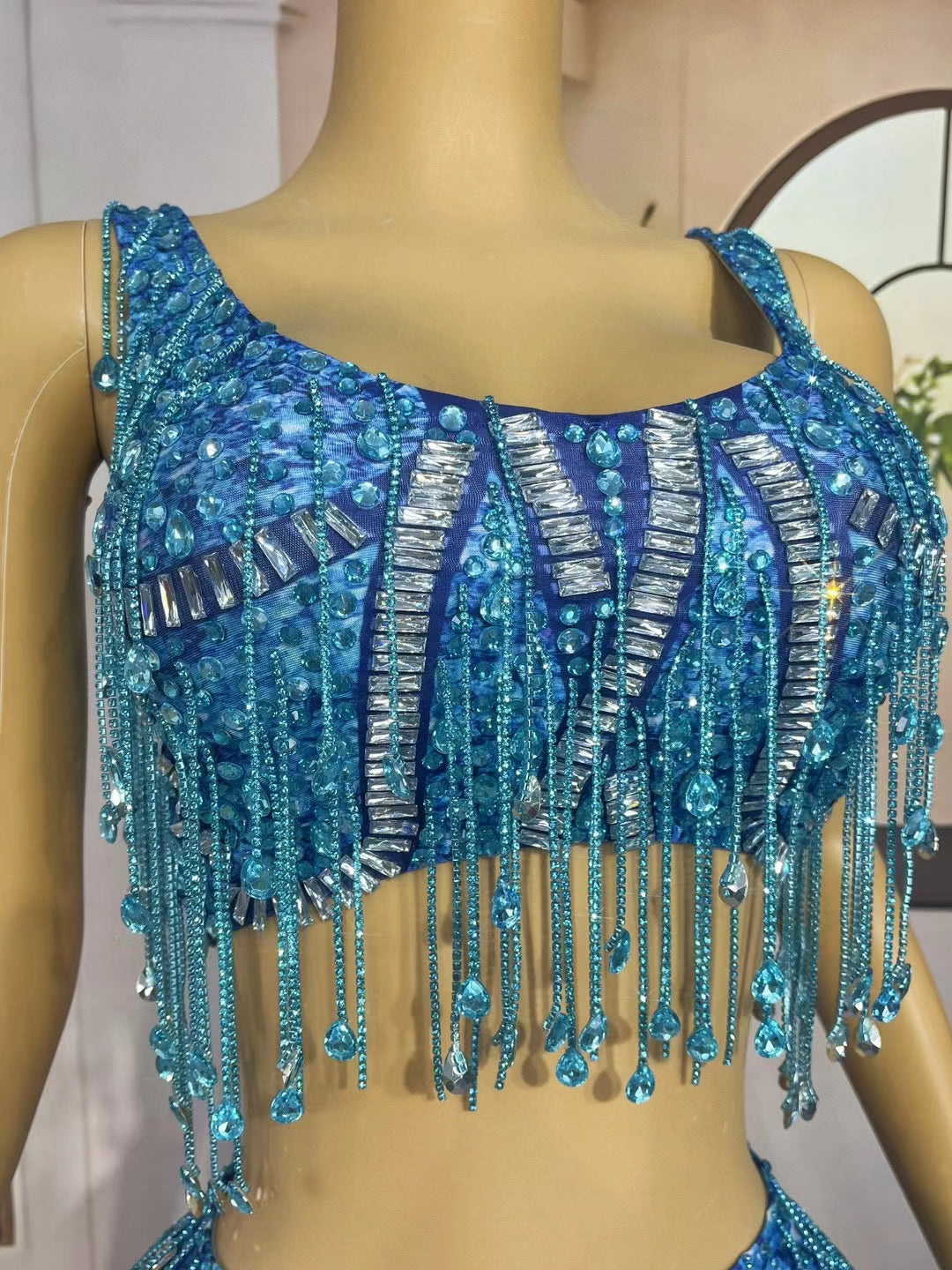 CELESINYI Caodi Crystal Blue Fringe Set