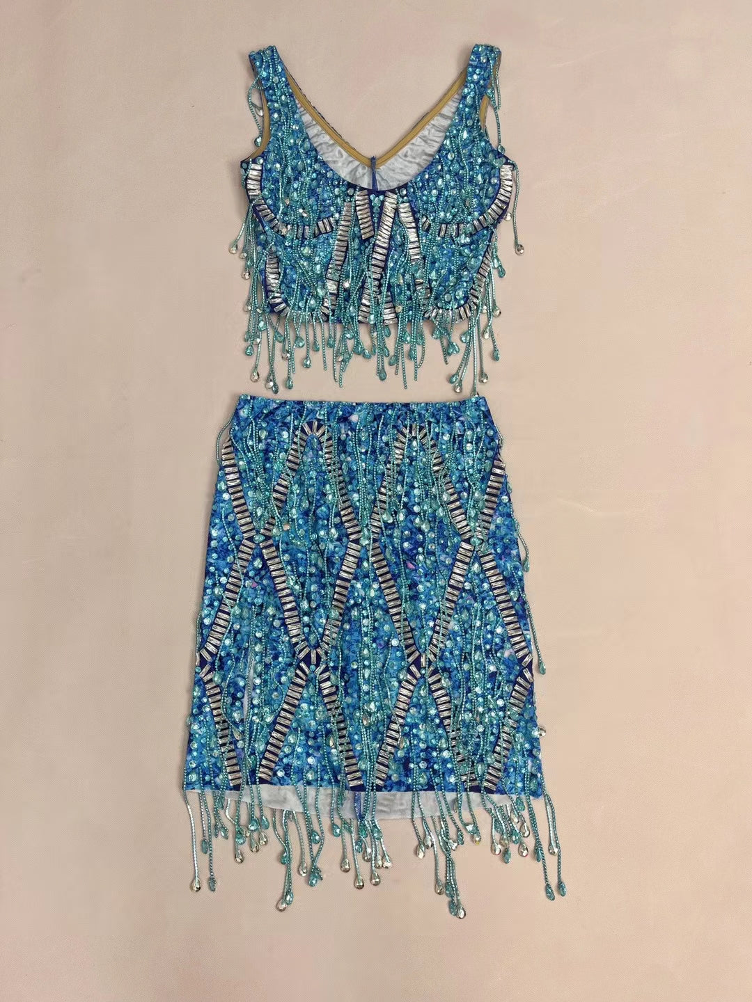 CELESINYI Caodi Crystal Blue Fringe Set