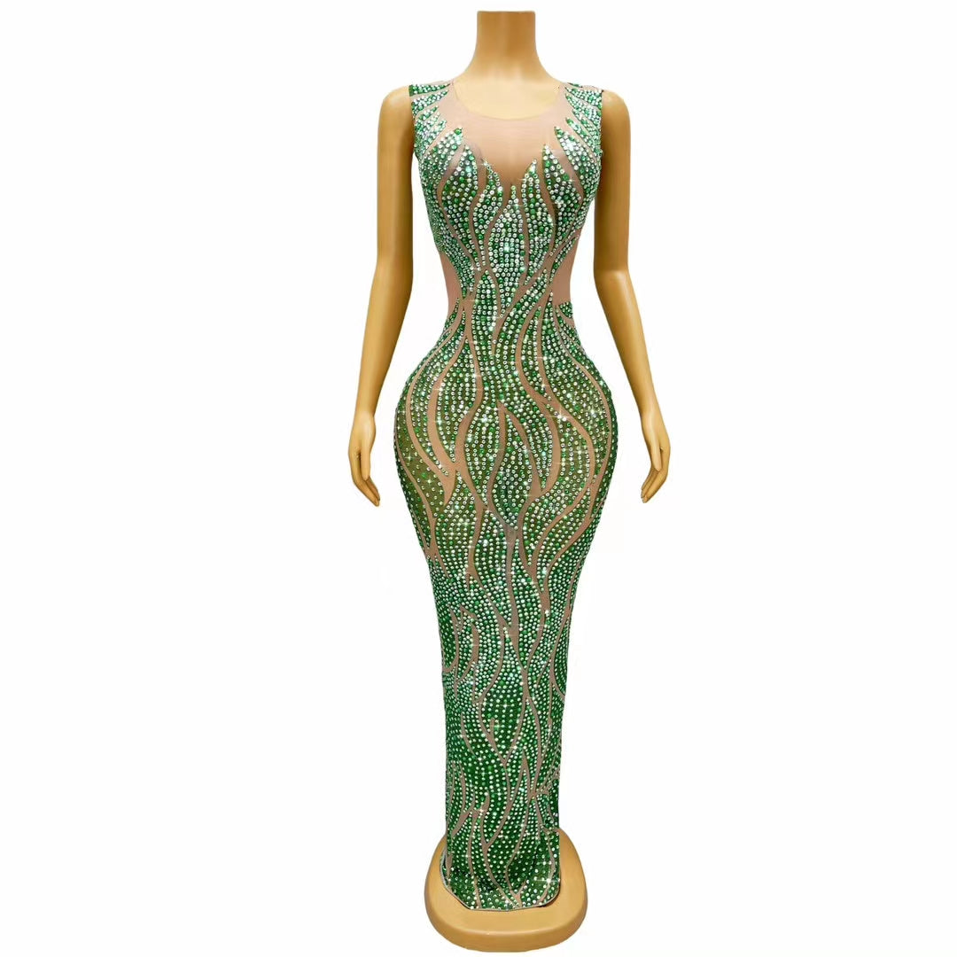 CELESINYI Wanyesheng Crystal Emerald Wave Gown