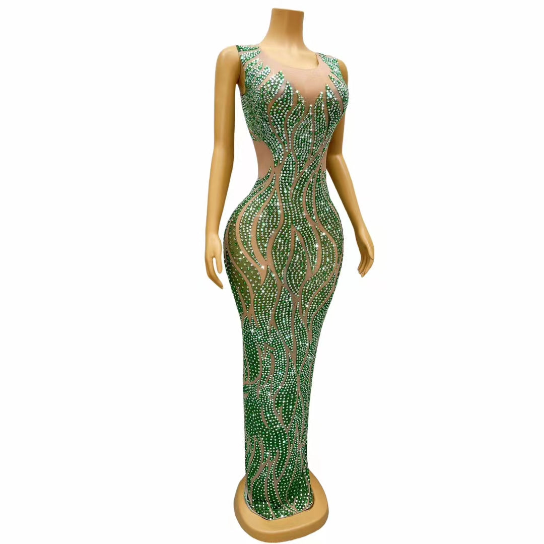 CELESINYI Wanyesheng Crystal Emerald Wave Gown