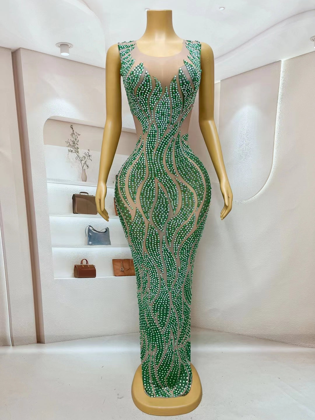 CELESINYI Wanyesheng Crystal Emerald Wave Gown