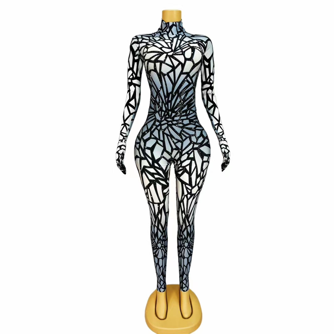 CELESINYI Heikeji Crystal Black Mosaic Jumpsuit