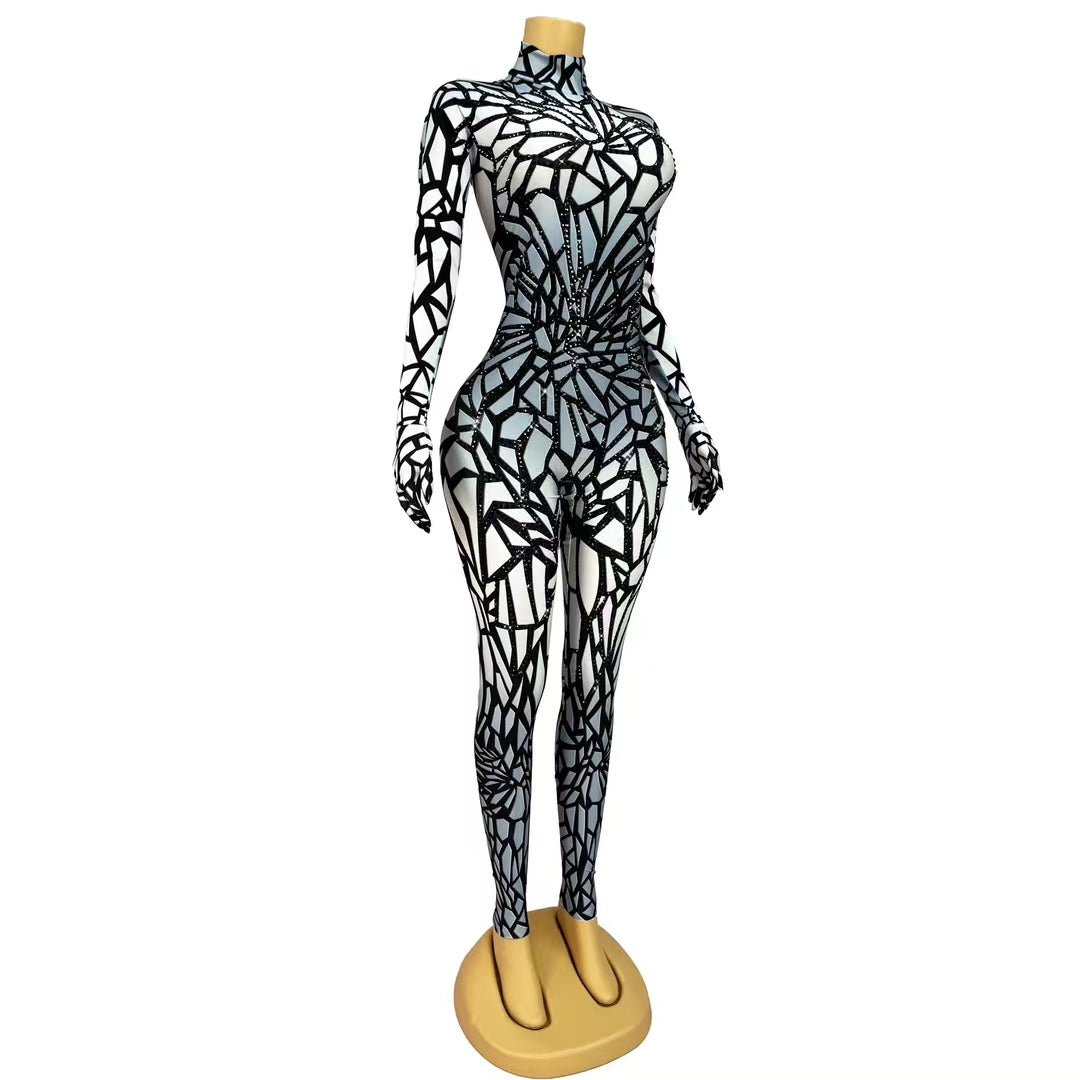 CELESINYI Heikeji Crystal Black Mosaic Jumpsuit