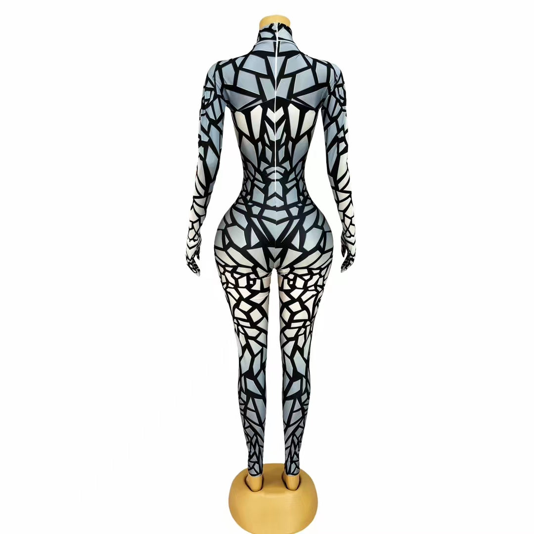 CELESINYI Heikeji Crystal Black Mosaic Jumpsuit
