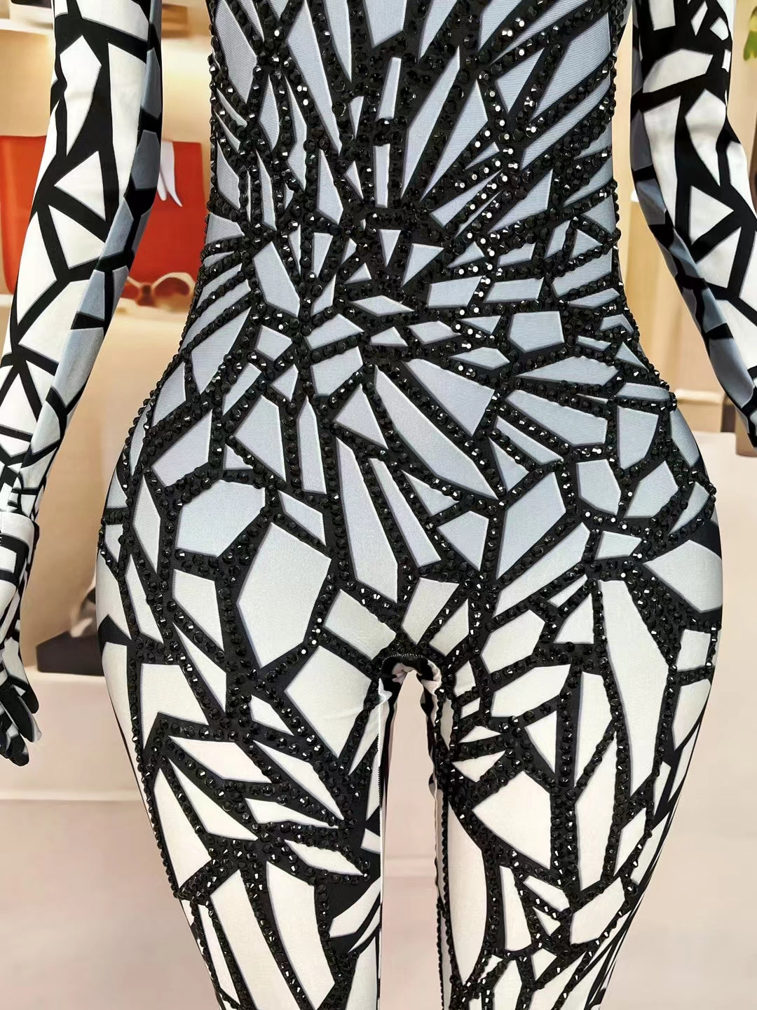 CELESINYI Heikeji Crystal Black Mosaic Jumpsuit