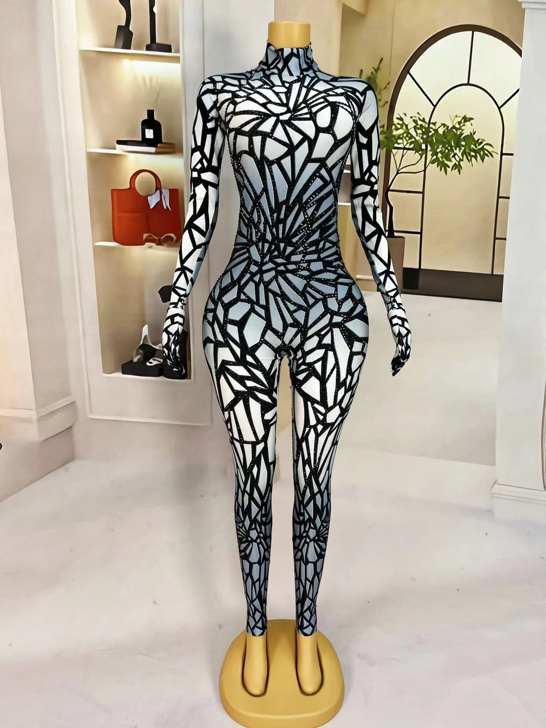CELESINYI Heikeji Crystal Black Mosaic Jumpsuit