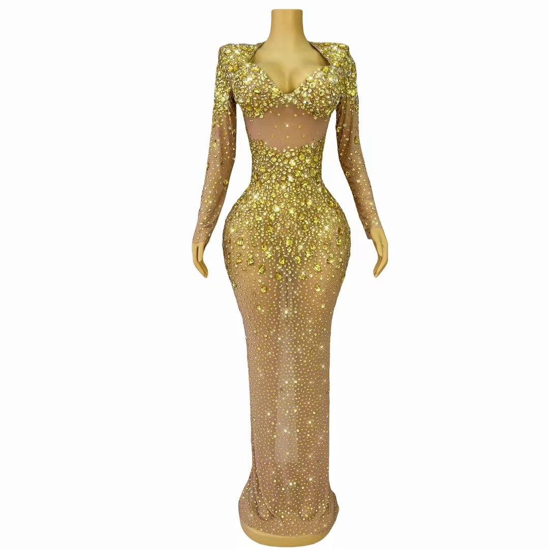 CELESINYI Zuanmimi Crystal Gold Full Stone Bodysuit