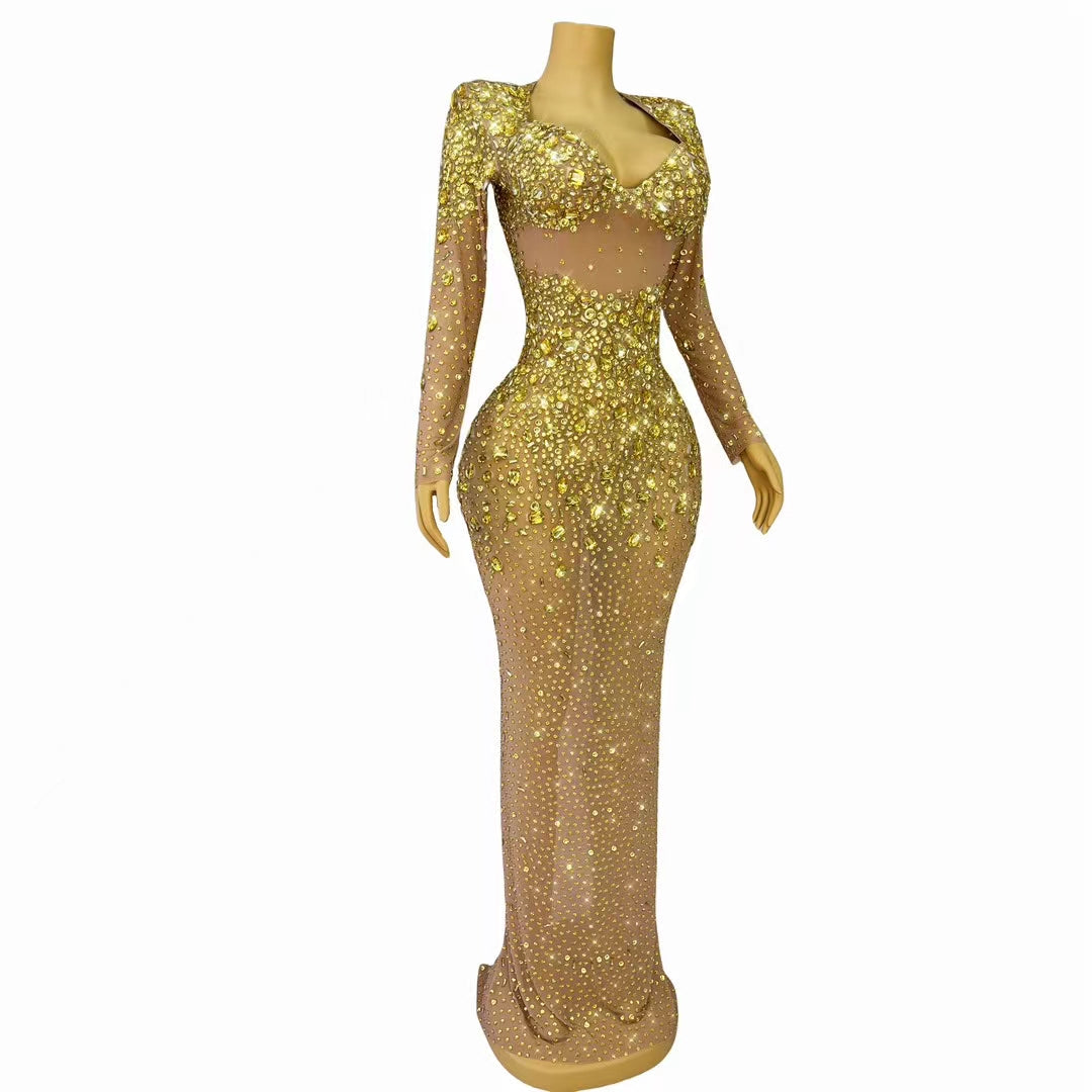 CELESINYI Zuanmimi Crystal Gold Full Stone Bodysuit