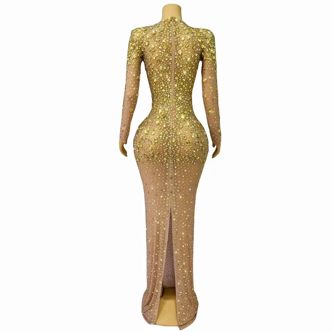 CELESINYI Zuanmimi Crystal Gold Full Stone Bodysuit