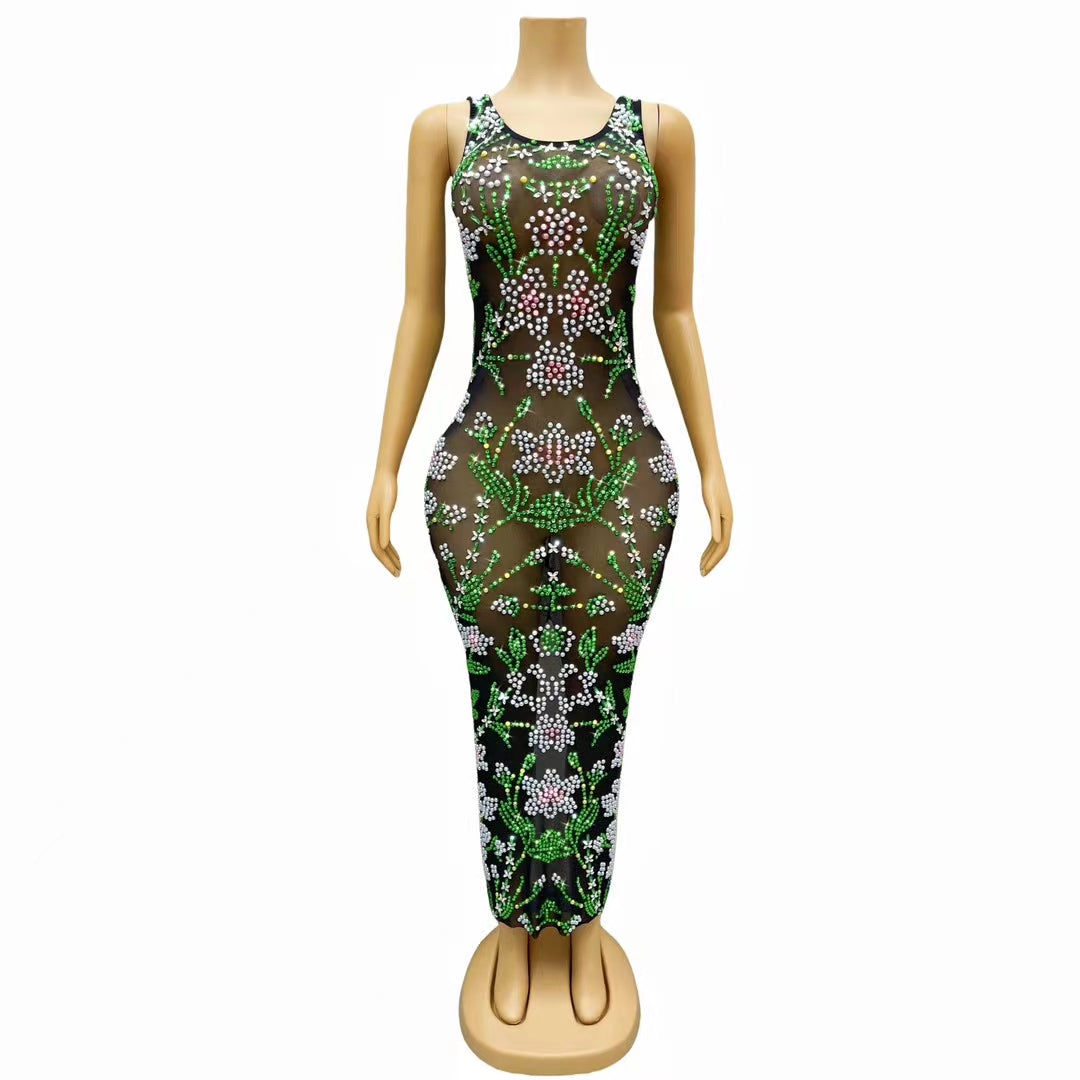 CELESINYI Xiuzhen Crystal Embroidered Maxi Dress