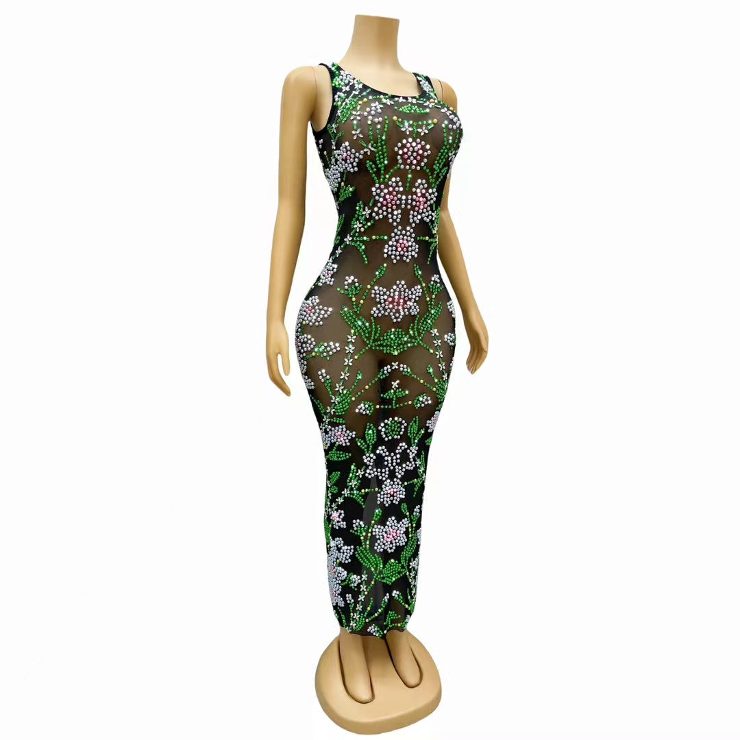CELESINYI Xiuzhen Crystal Embroidered Maxi Dress