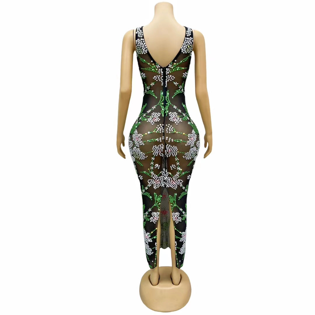 CELESINYI Xiuzhen Crystal Embroidered Maxi Dress