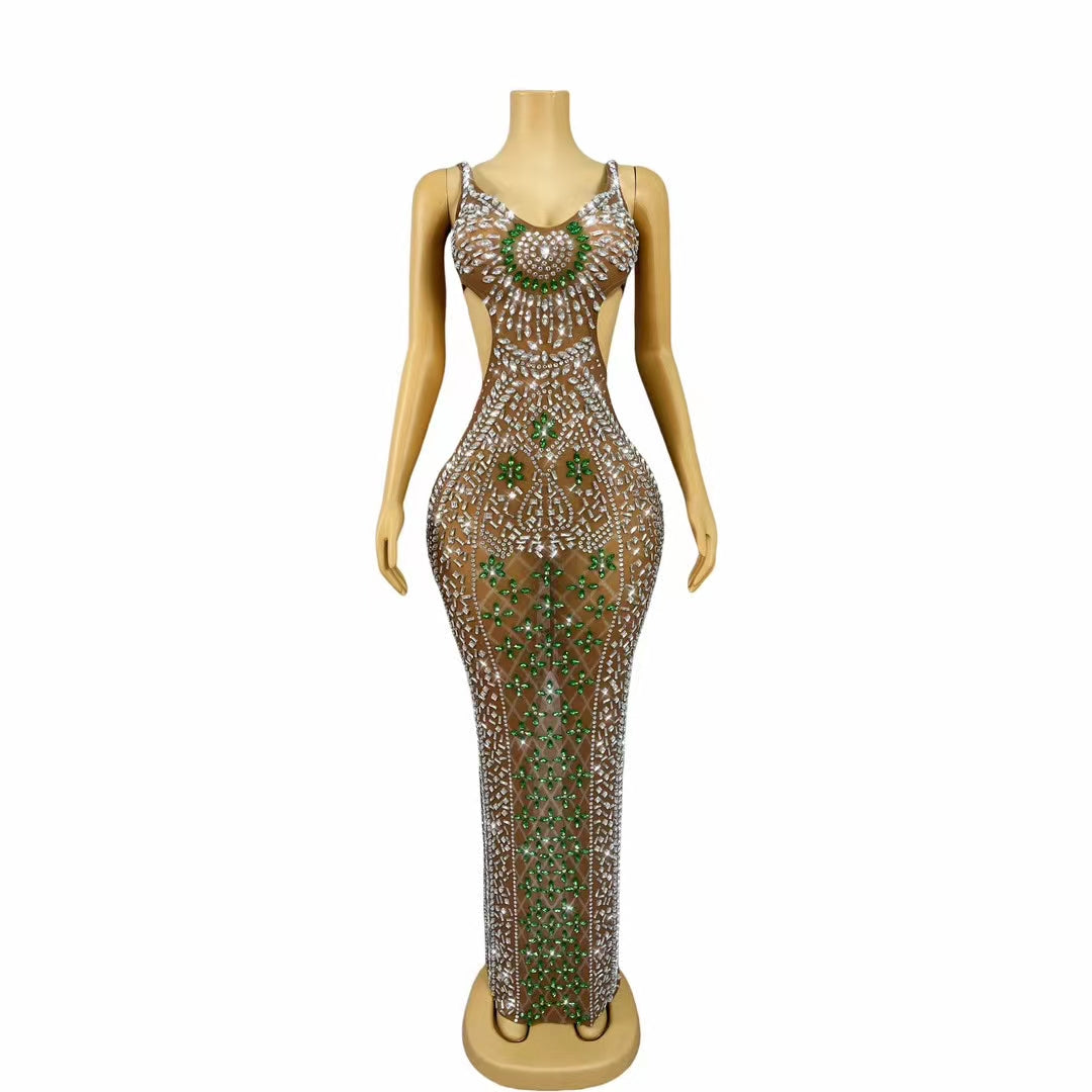 CELESINYI Baokuanlv Crystal Emerald Illusion Gown