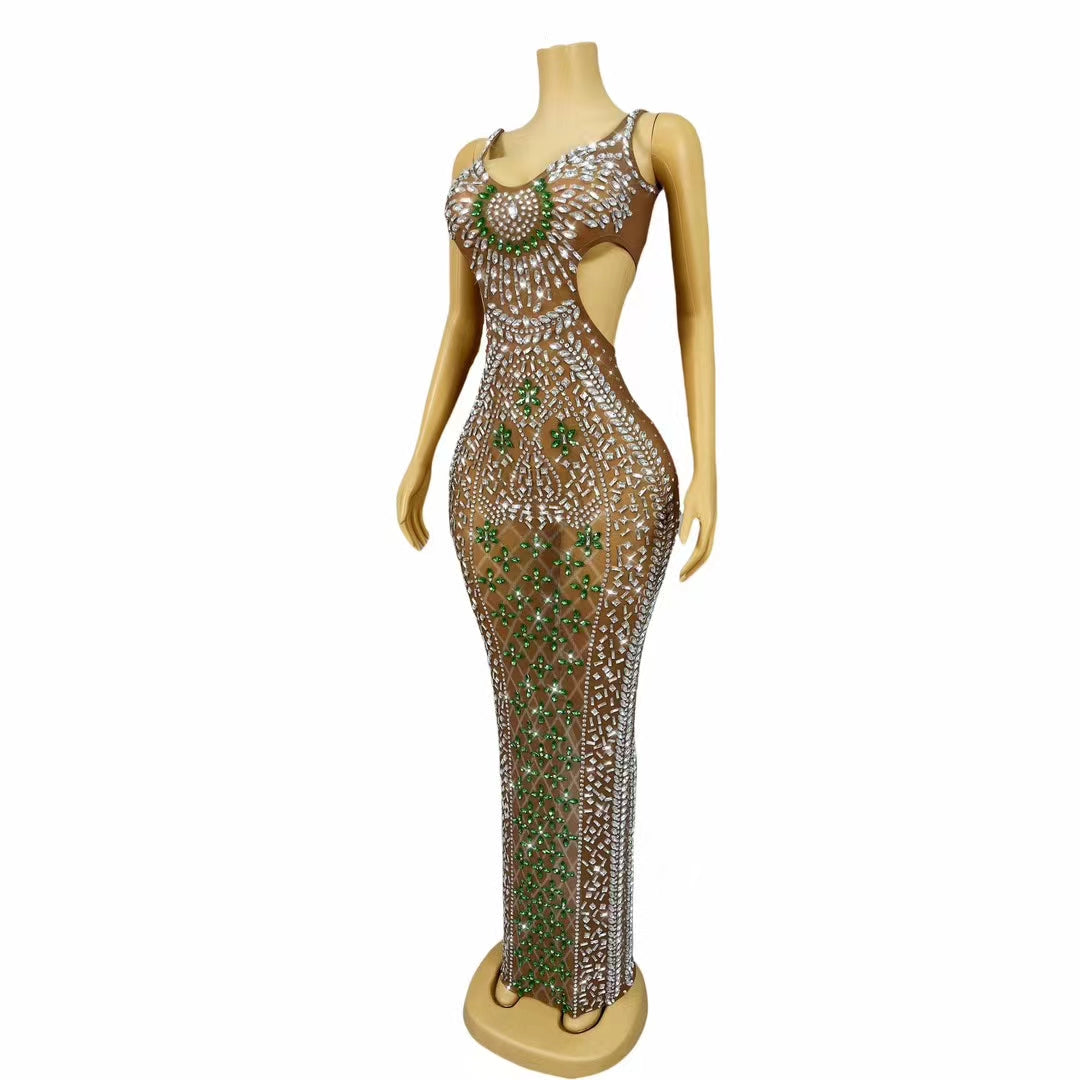 CELESINYI Baokuanlv Crystal Emerald Illusion Gown