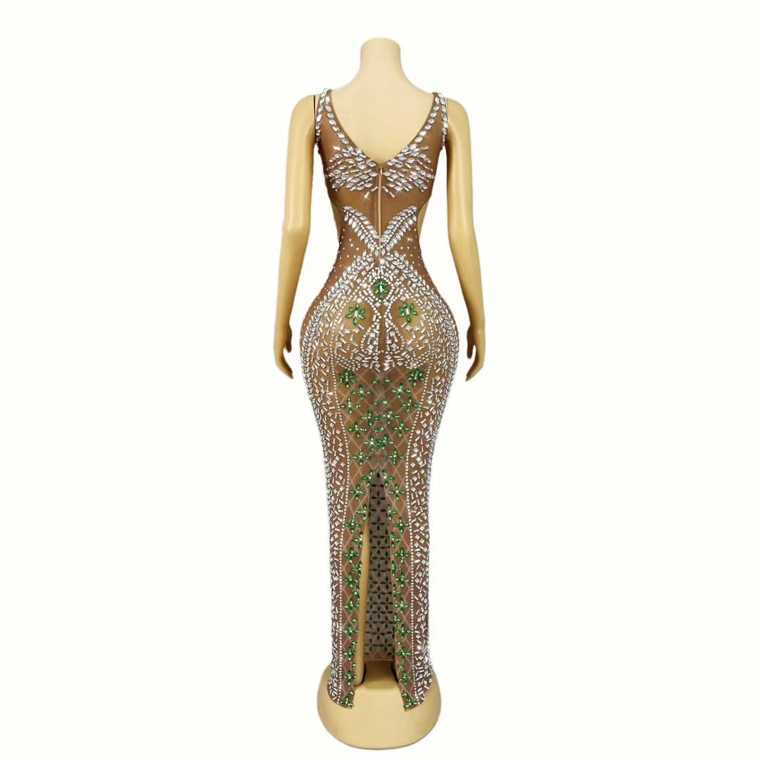 CELESINYI Baokuanlv Crystal Emerald Illusion Gown