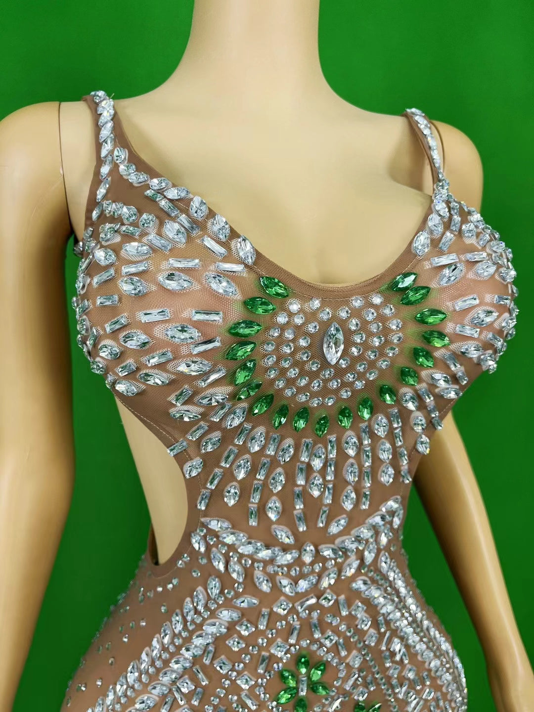 CELESINYI Baokuanlv Crystal Emerald Illusion Gown