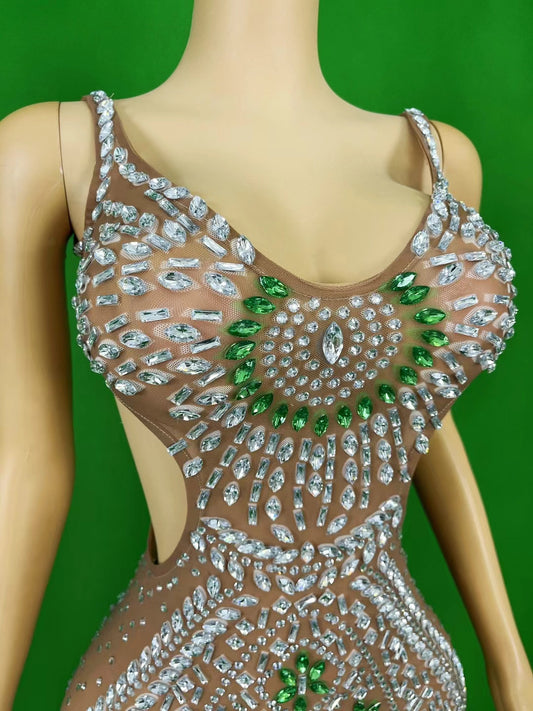 CELESINYI Baokuanlv Crystal Emerald Illusion Gown