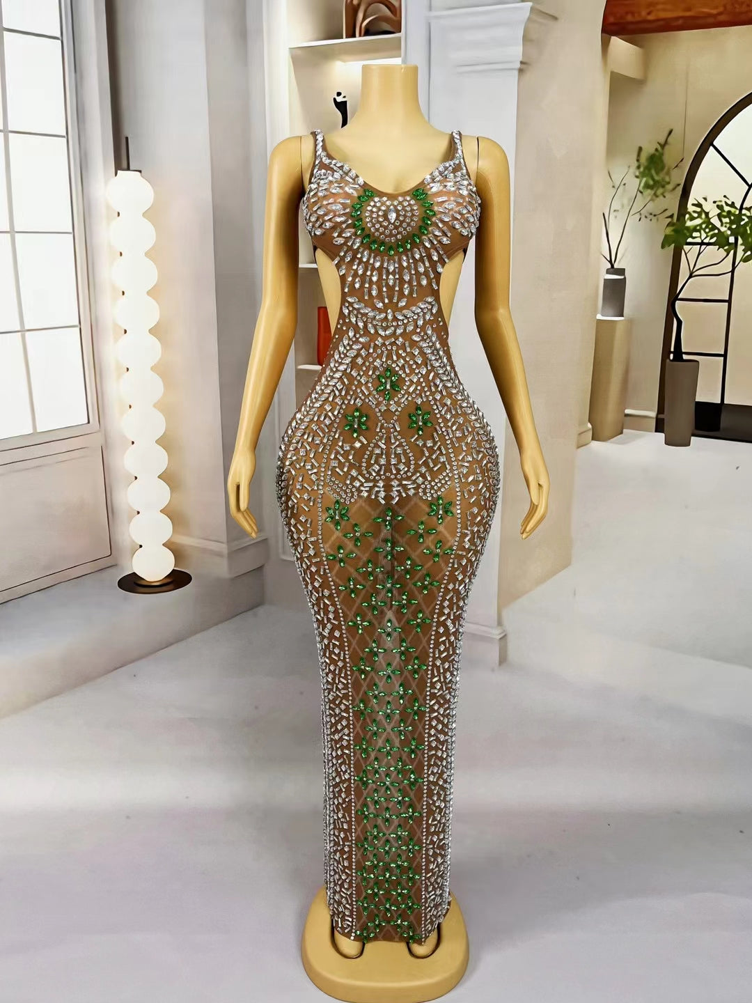 CELESINYI Baokuanlv Crystal Emerald Illusion Gown