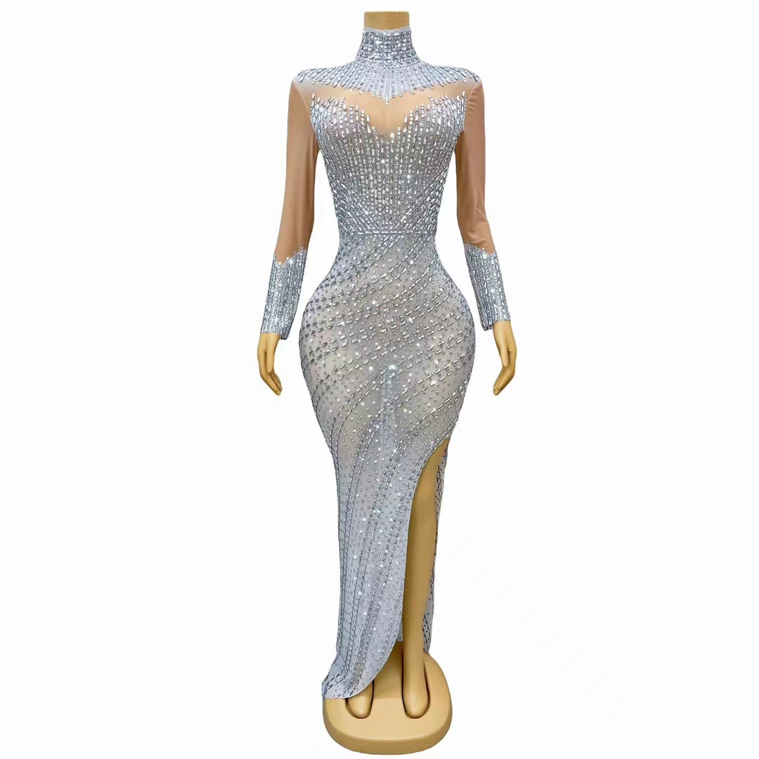 CELESINYI Xuejian Crystal Silver Illusion Gown