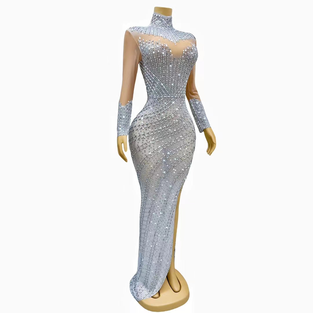 CELESINYI Xuejian Crystal Silver Illusion Gown