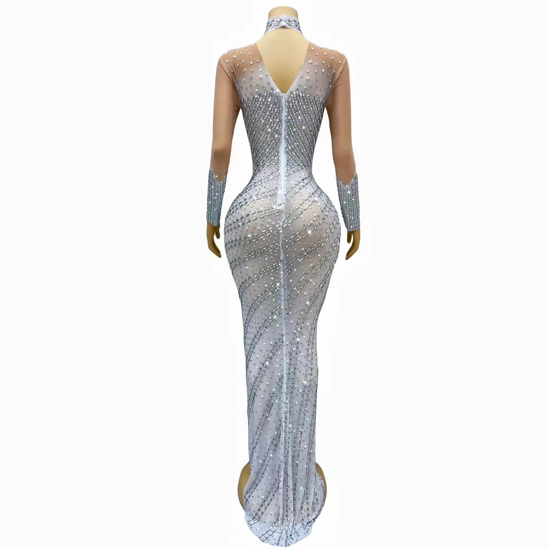 CELESINYI Xuejian Crystal Silver Illusion Gown