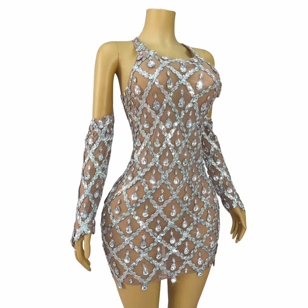 CELESINYI Shaokaojia Crystal Diamond Vest Gloves Bodysuit