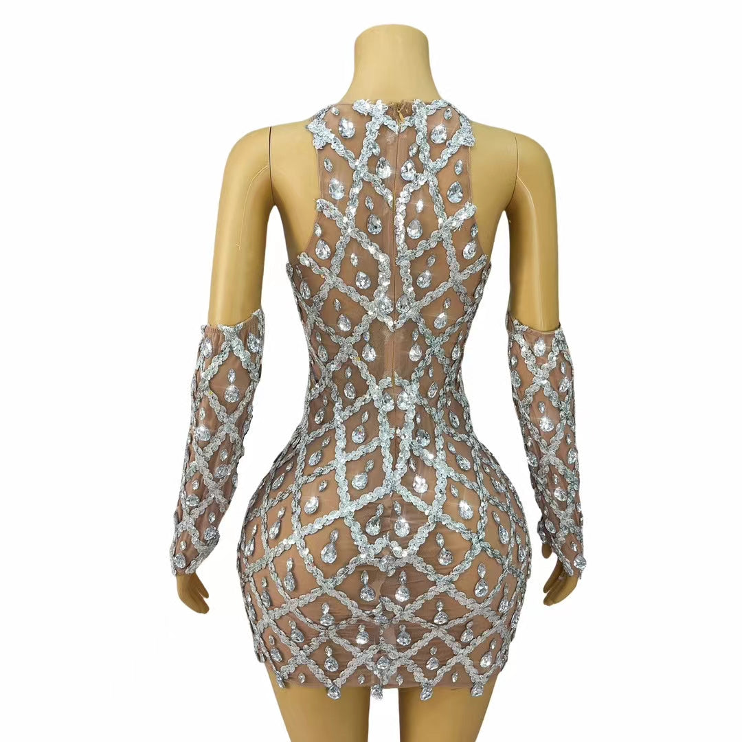 CELESINYI Shaokaojia Crystal Diamond Vest Gloves Bodysuit
