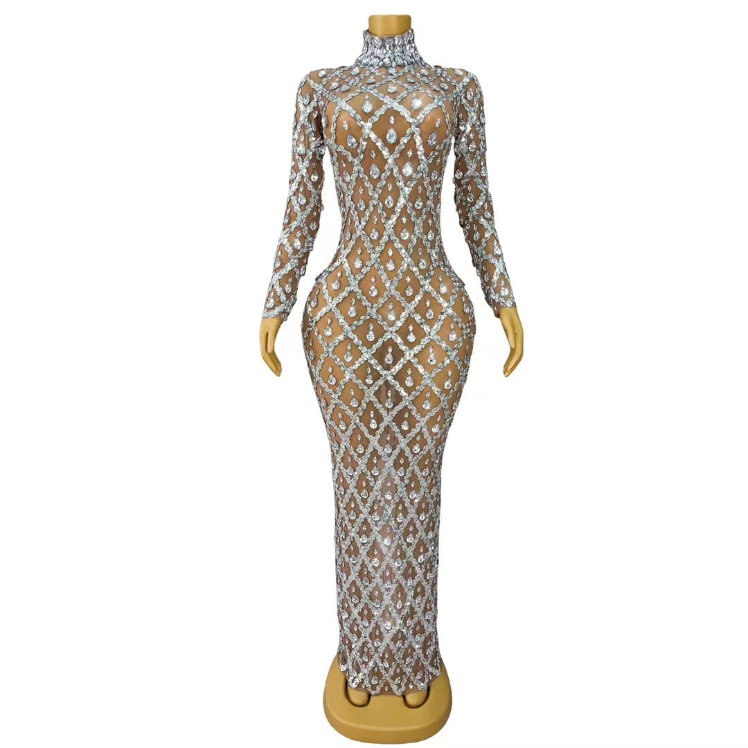 CELESINYI Shaokaojia Crystal Skin Tone Long Sleeve Gown