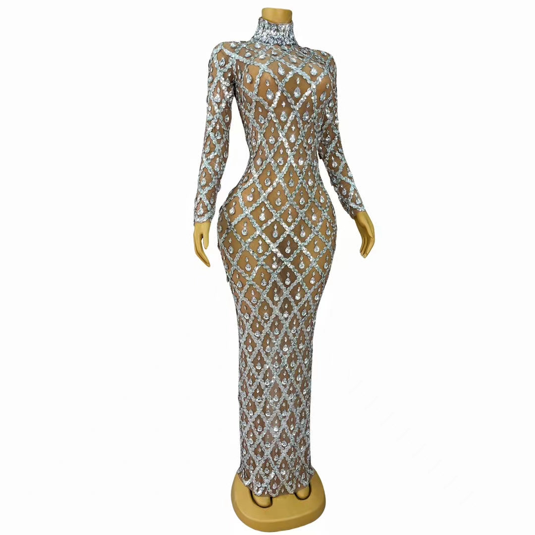 CELESINYI Shaokaojia Crystal Skin Tone Long Sleeve Gown