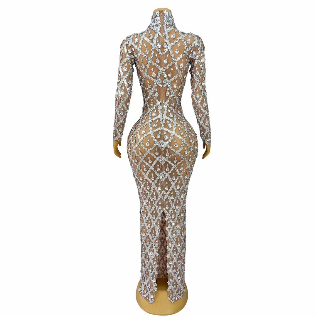 CELESINYI Shaokaojia Crystal Skin Tone Long Sleeve Gown