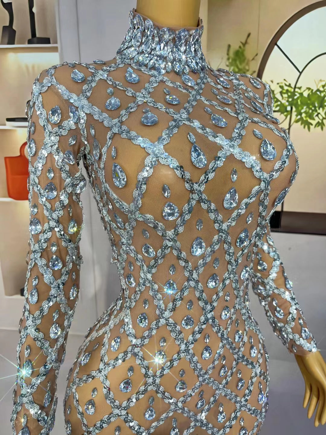 CELESINYI Shaokaojia Crystal Skin Tone Long Sleeve Gown