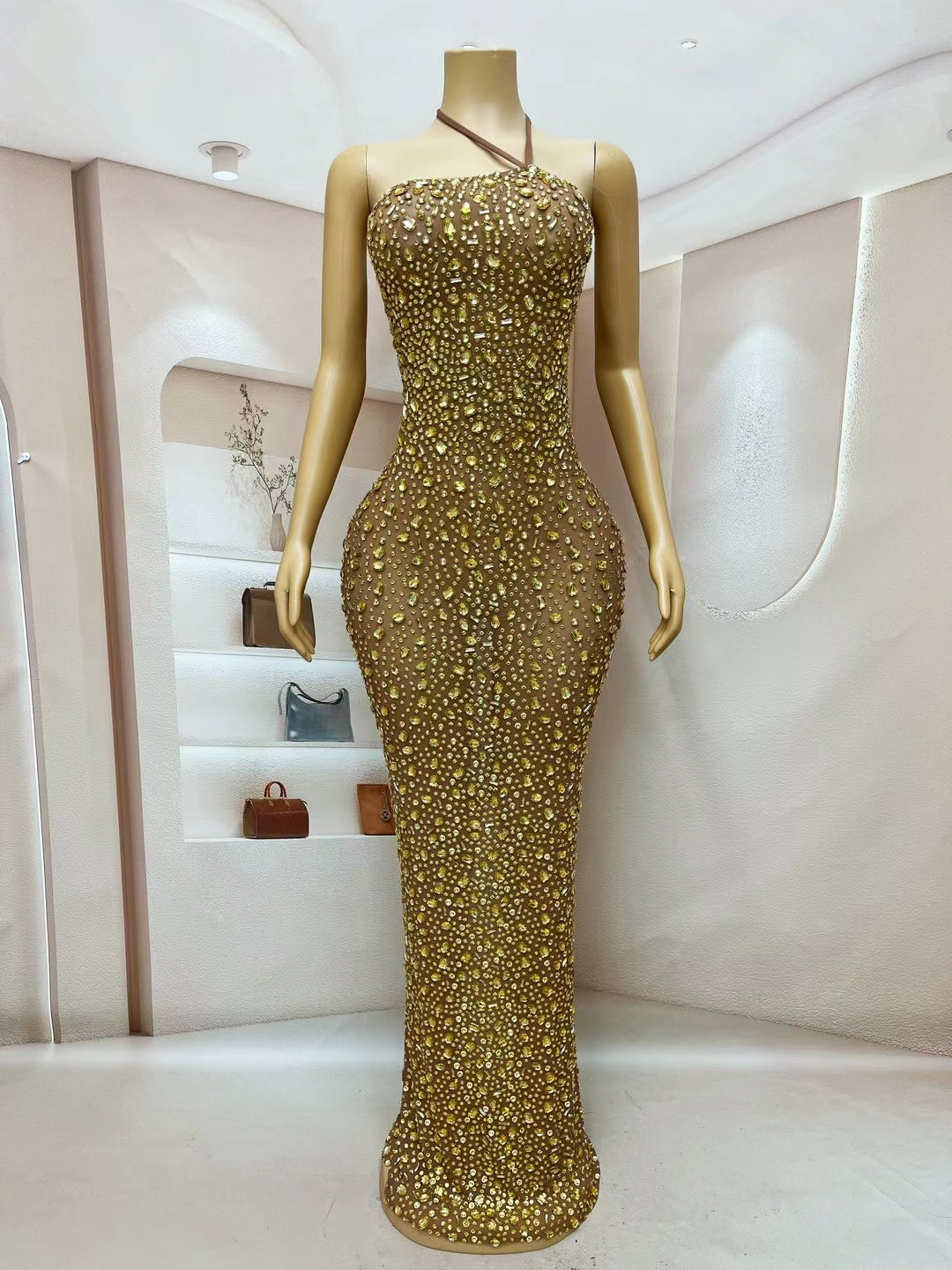 CELESINYI Xingyao Crystal Gold Mermaid Gown