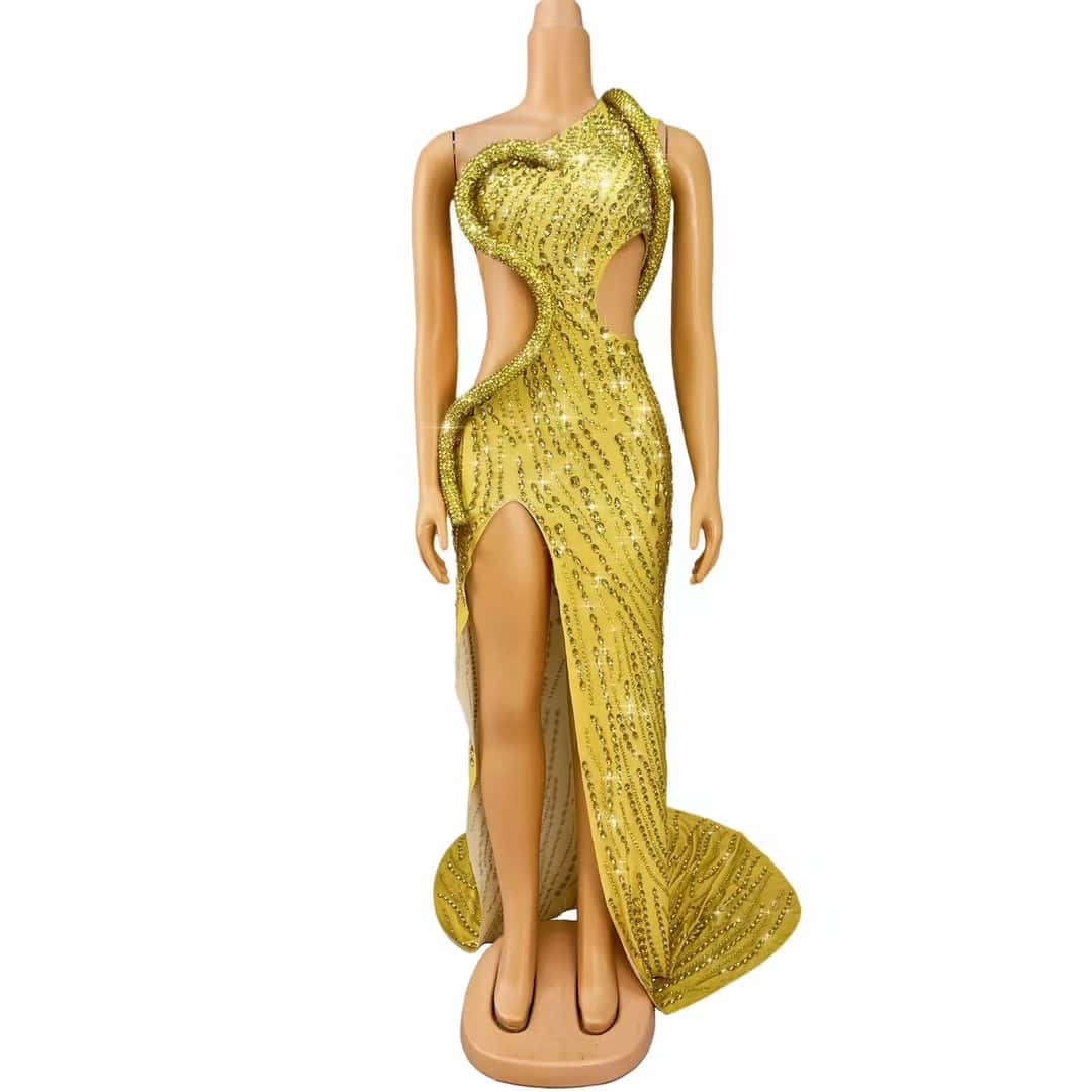 CELESINYI Siluo Crystal Gold Snake Gown