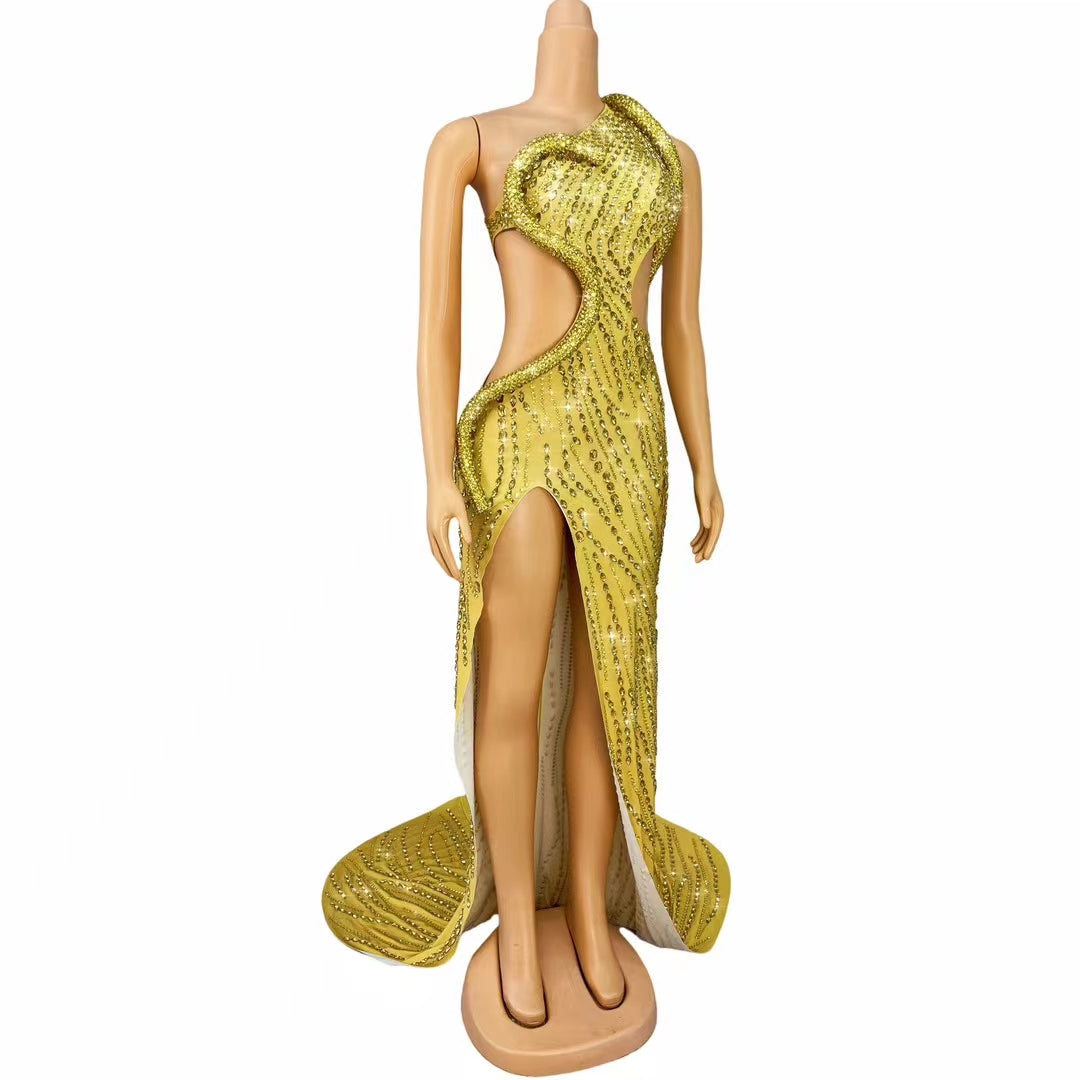 CELESINYI Siluo Crystal Gold Snake Gown