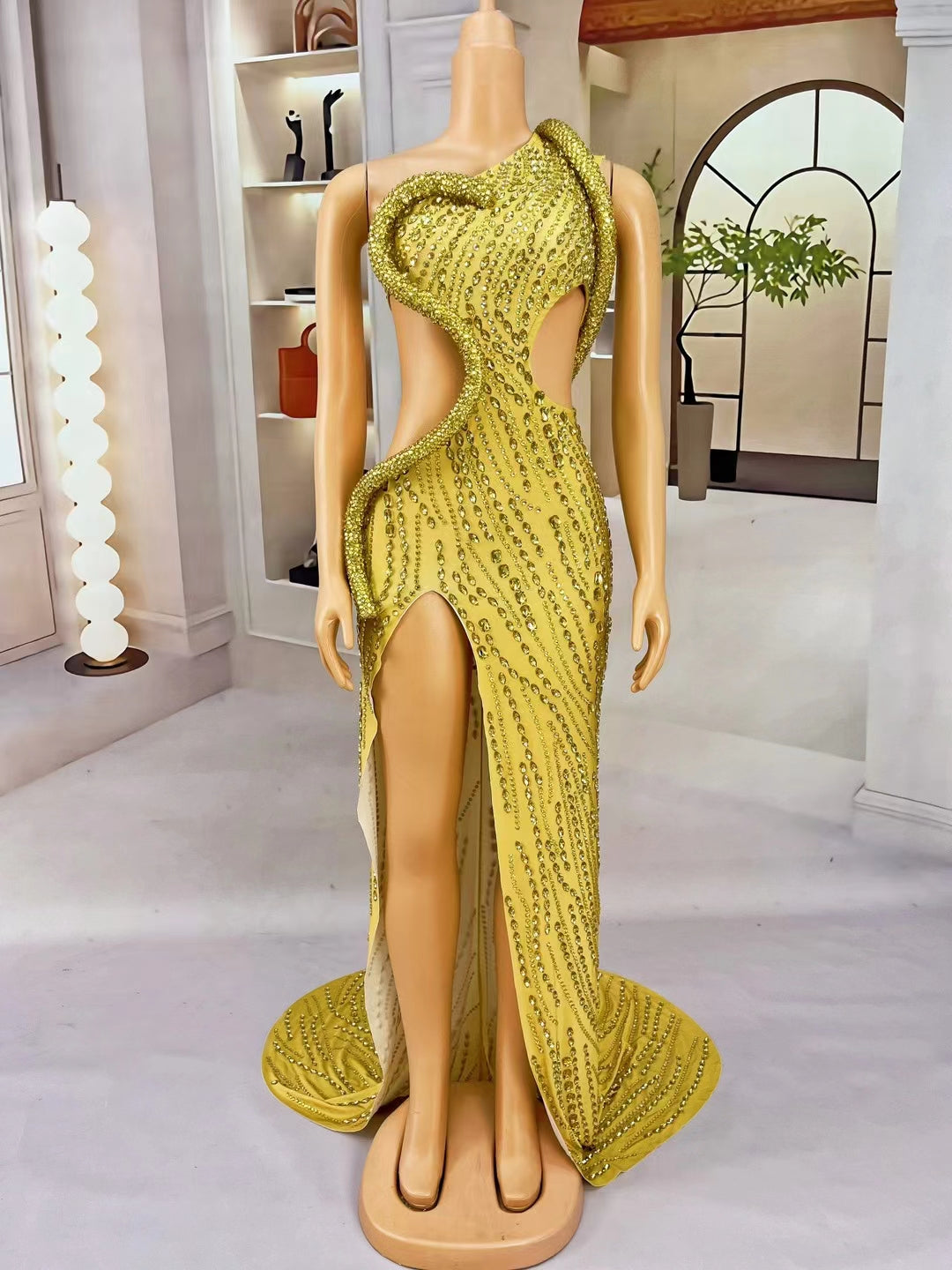 CELESINYI Siluo Crystal Gold Snake Gown