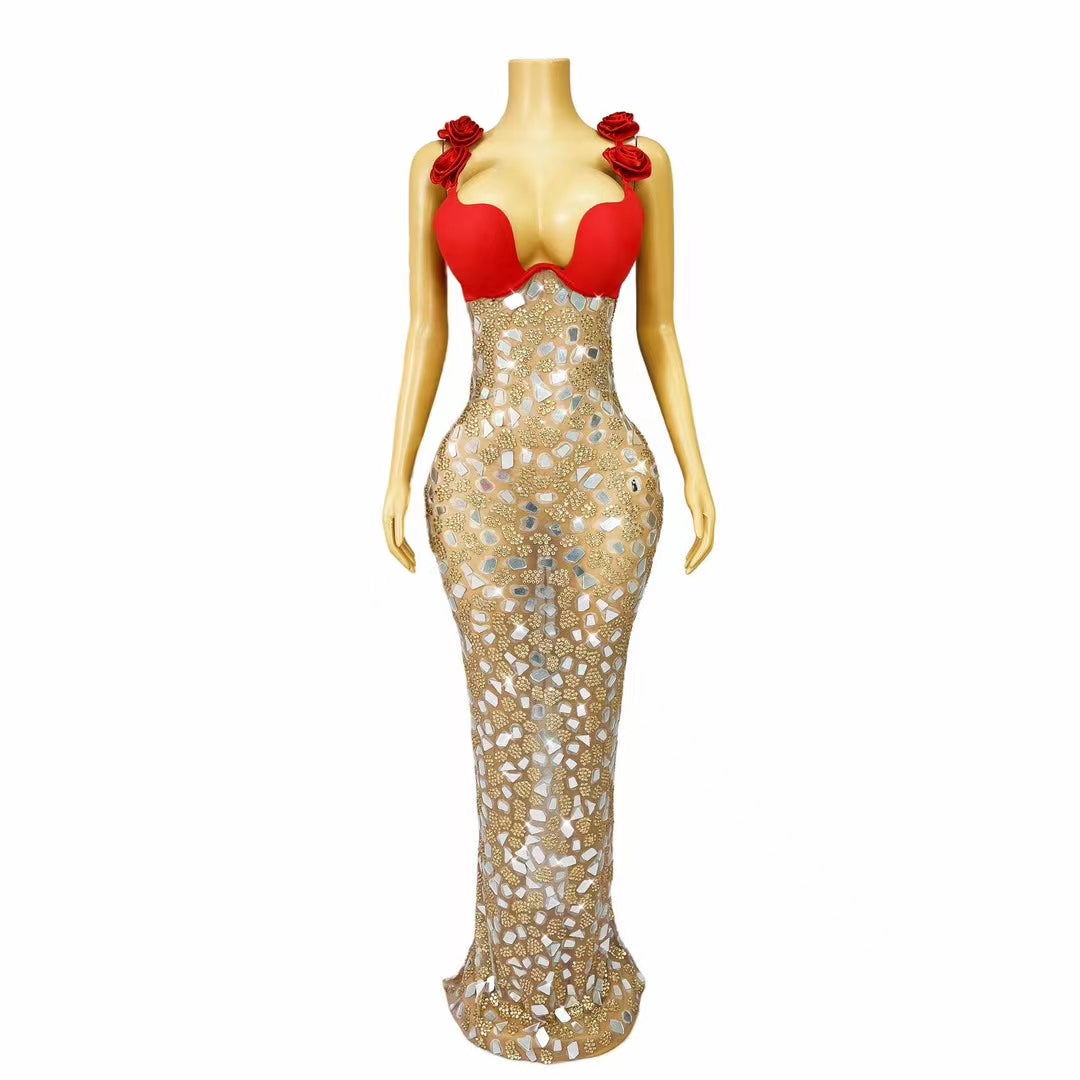 CELESINYI Huahuashi Crystal Rose Corset Bodysuit