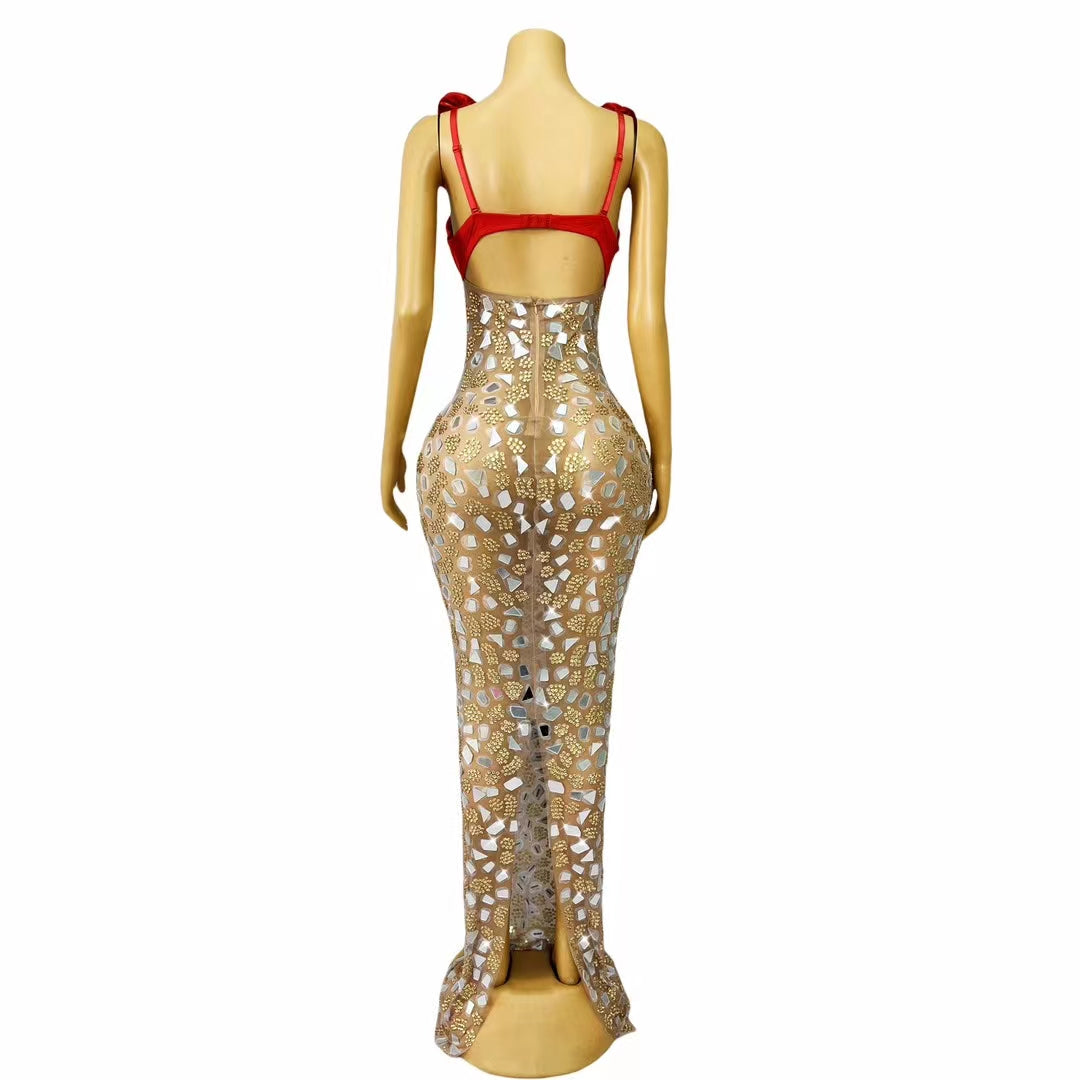 CELESINYI Huahuashi Crystal Rose Corset Bodysuit