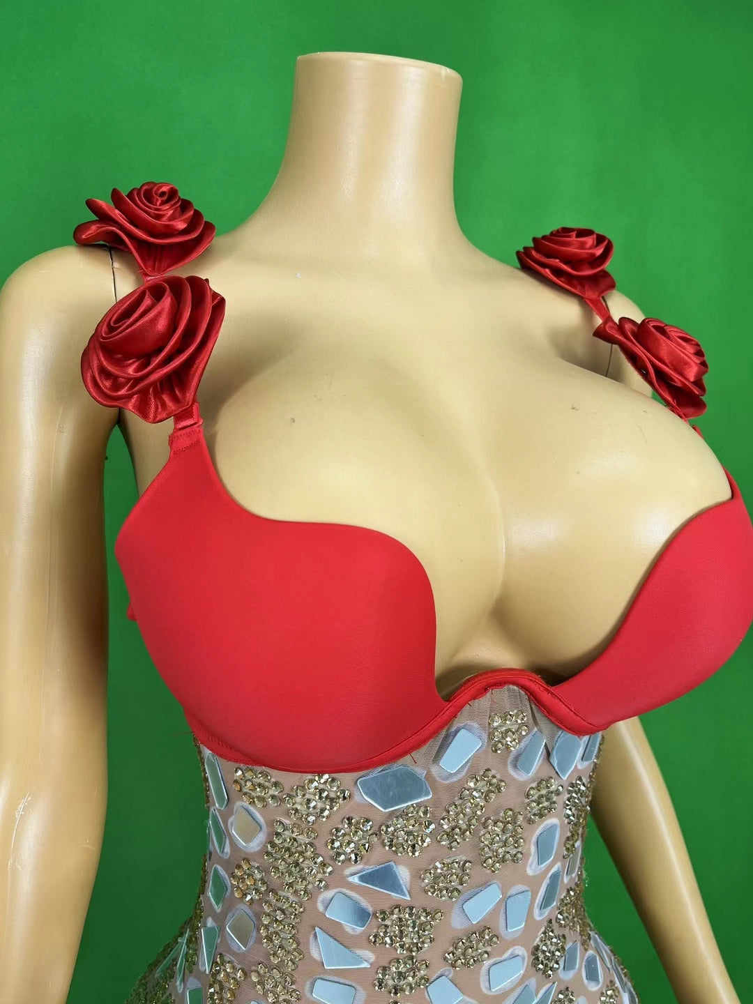 CELESINYI Huahuashi Crystal Rose Corset Bodysuit