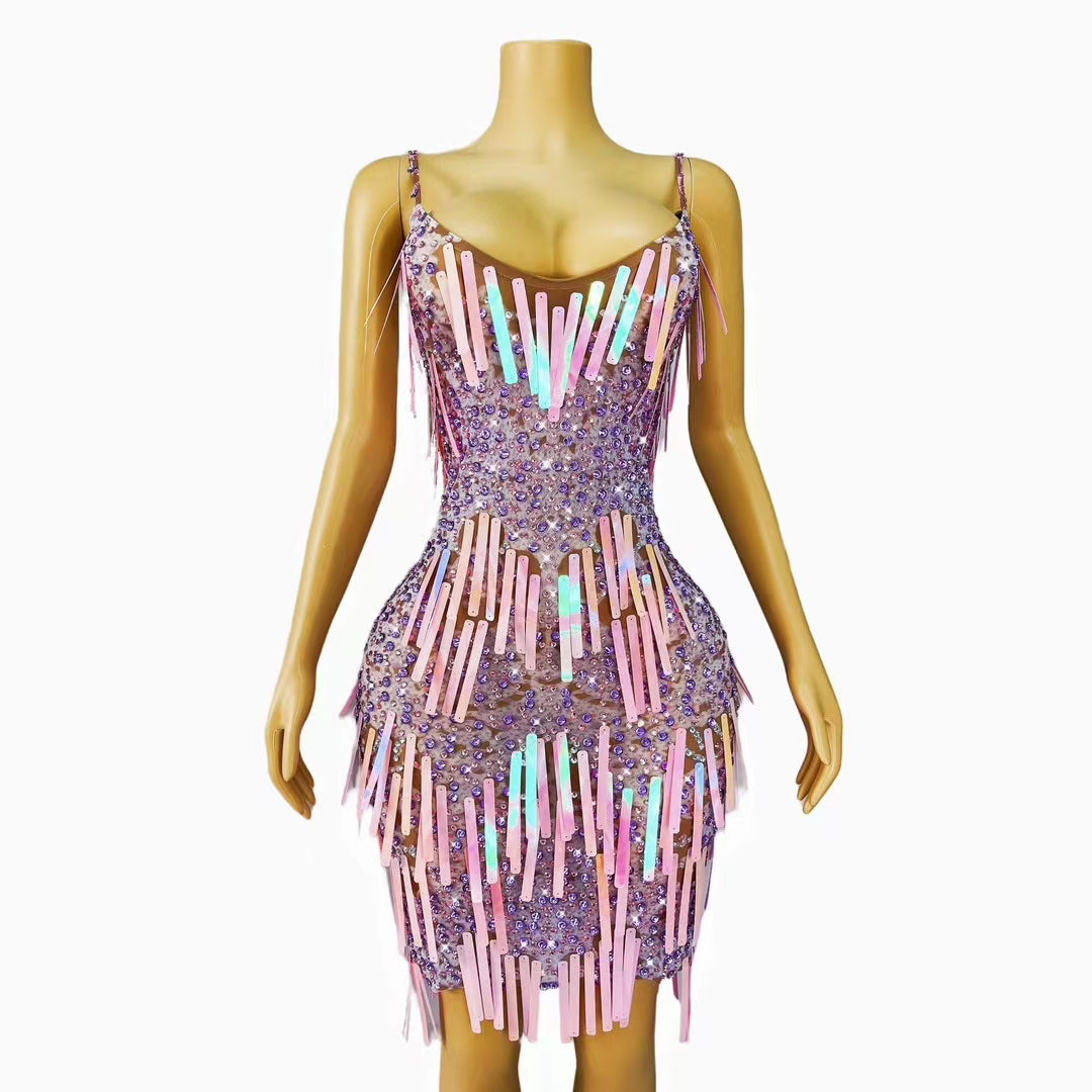 CELESINYI Hongchengungun Crystal Purple Mini Dress