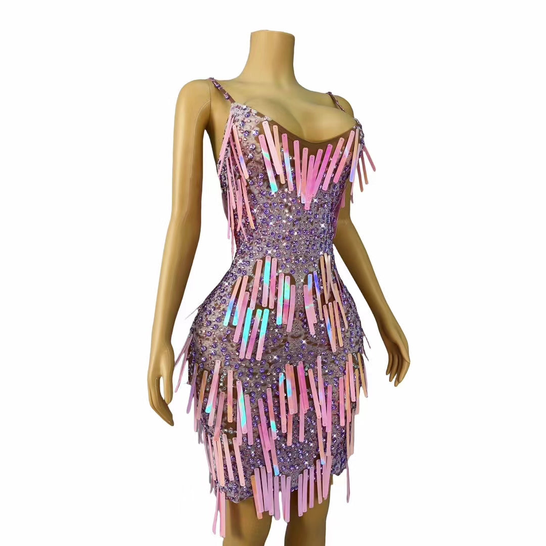 CELESINYI Hongchengungun Crystal Purple Mini Dress