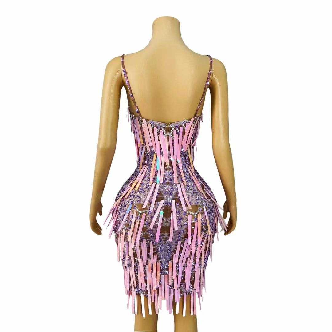 CELESINYI Hongchengungun Crystal Purple Mini Dress