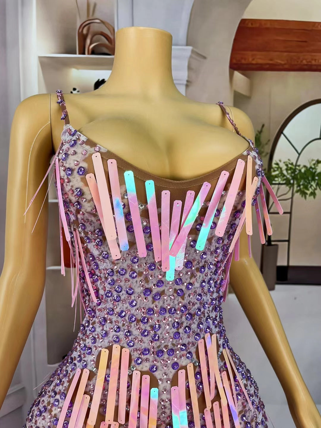 CELESINYI Hongchengungun Crystal Purple Mini Dress