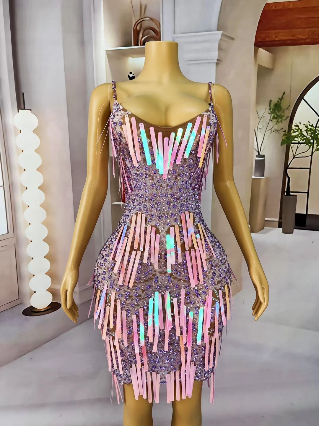 CELESINYI Hongchengungun Crystal Purple Mini Dress