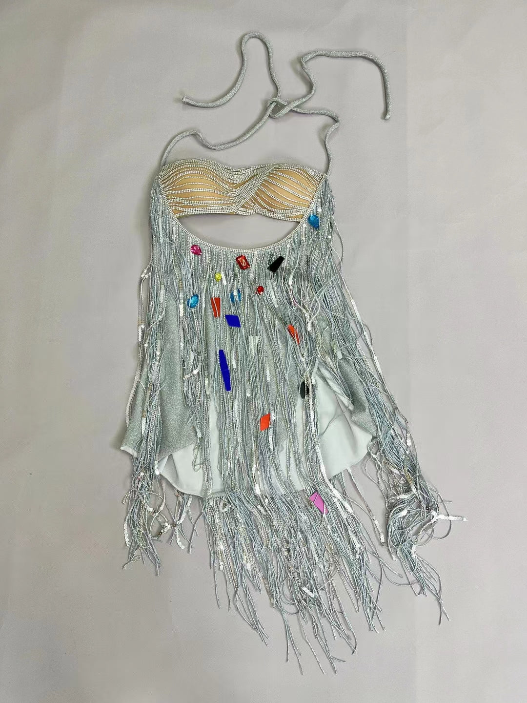 CELESINYI Huixuzi Crystal Fringe Showgirl Mini Dress